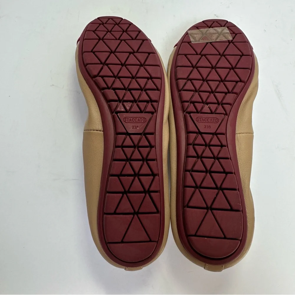Staccato Women's Tan and Burgundy Ballet Flats w/Logo on Cap Toe- Size 23.5/ 7.5